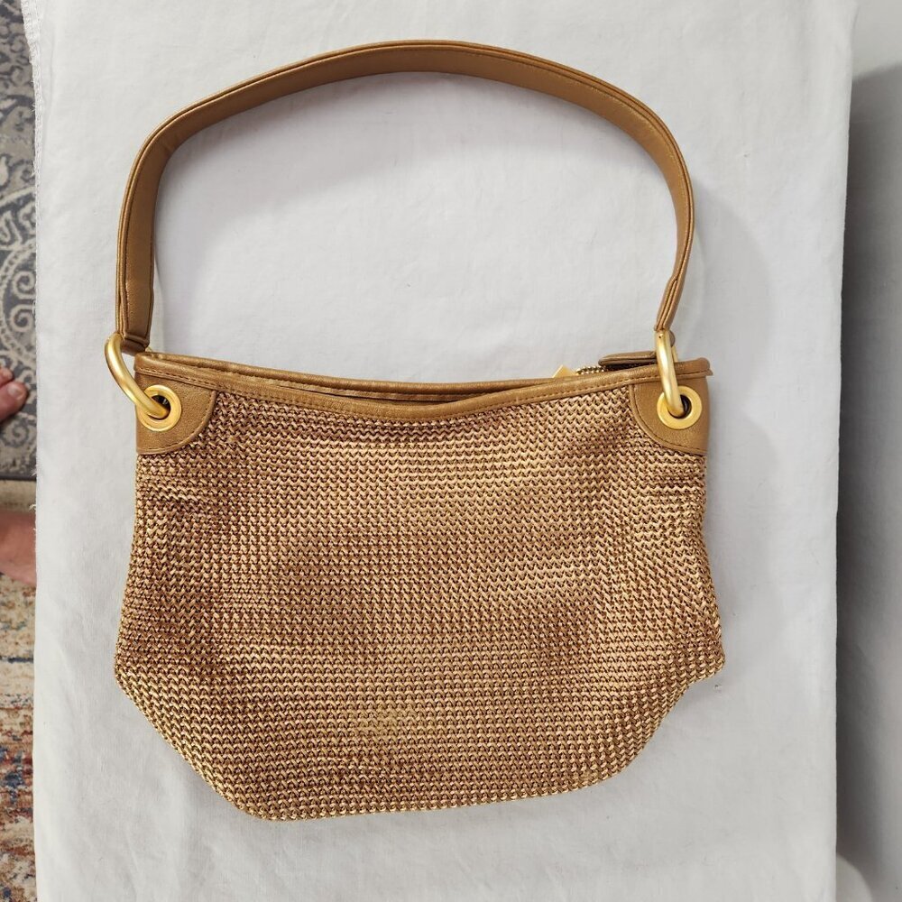 Mondani New York Handbag Woven Gold Tone Evening Formal Purse - Picture 10 of 12